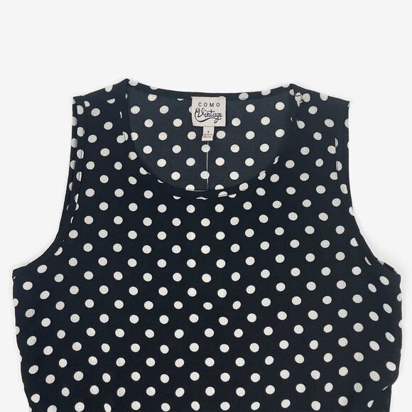 Como Vintage Polka Dot Top Size S Black White Peplum Retro Classic Summer - Picture 7 of 14